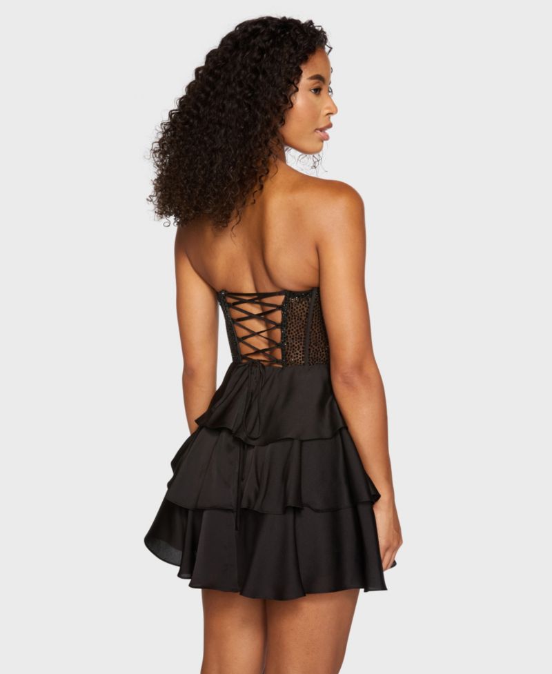 Juniors' Strapless Corset Lace-Up Back Mini Dress