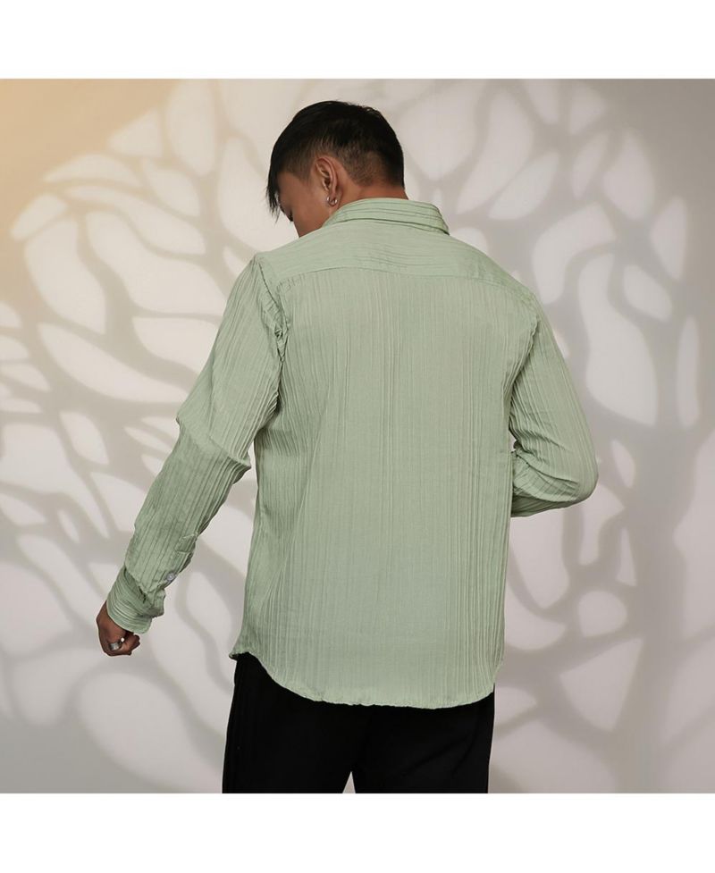 Men's Sage Green Self-Design Striped Shirt
