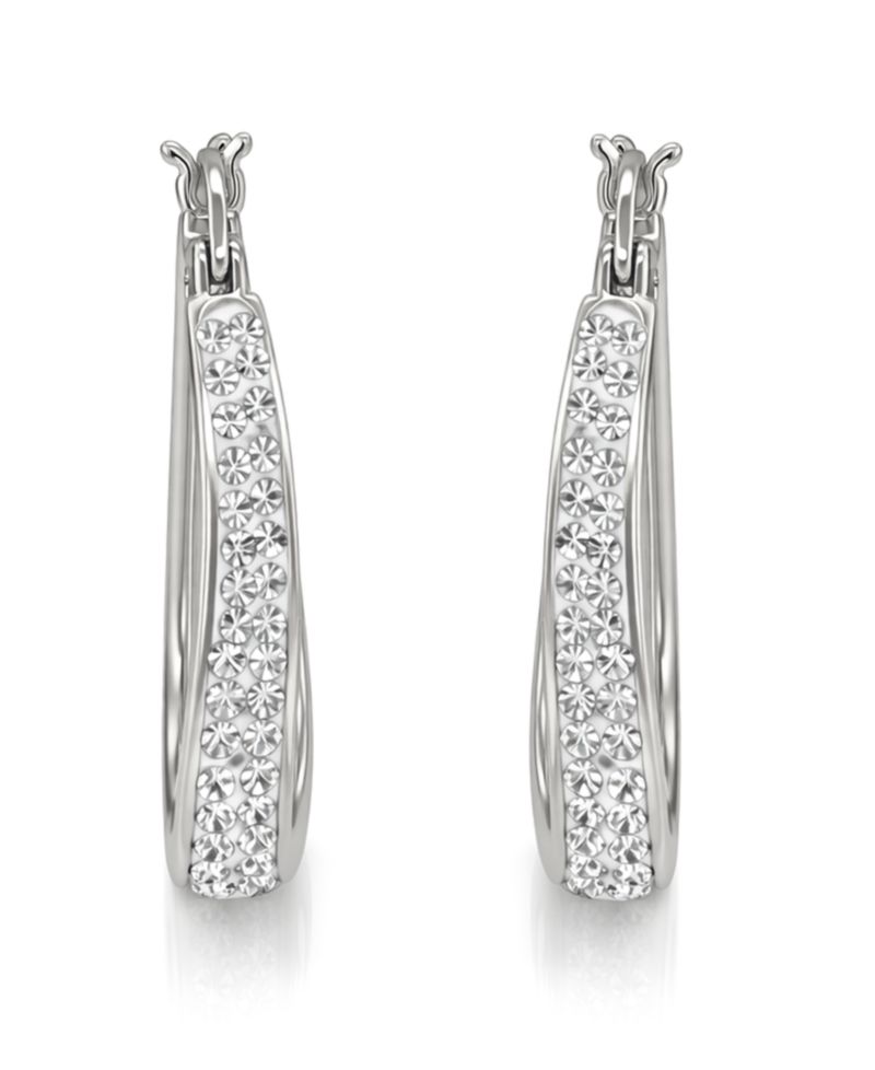 Crystal In & Out Teardrop Hoop Earrings in Silver Plate, Gold-Plate or Rose Gold Plate