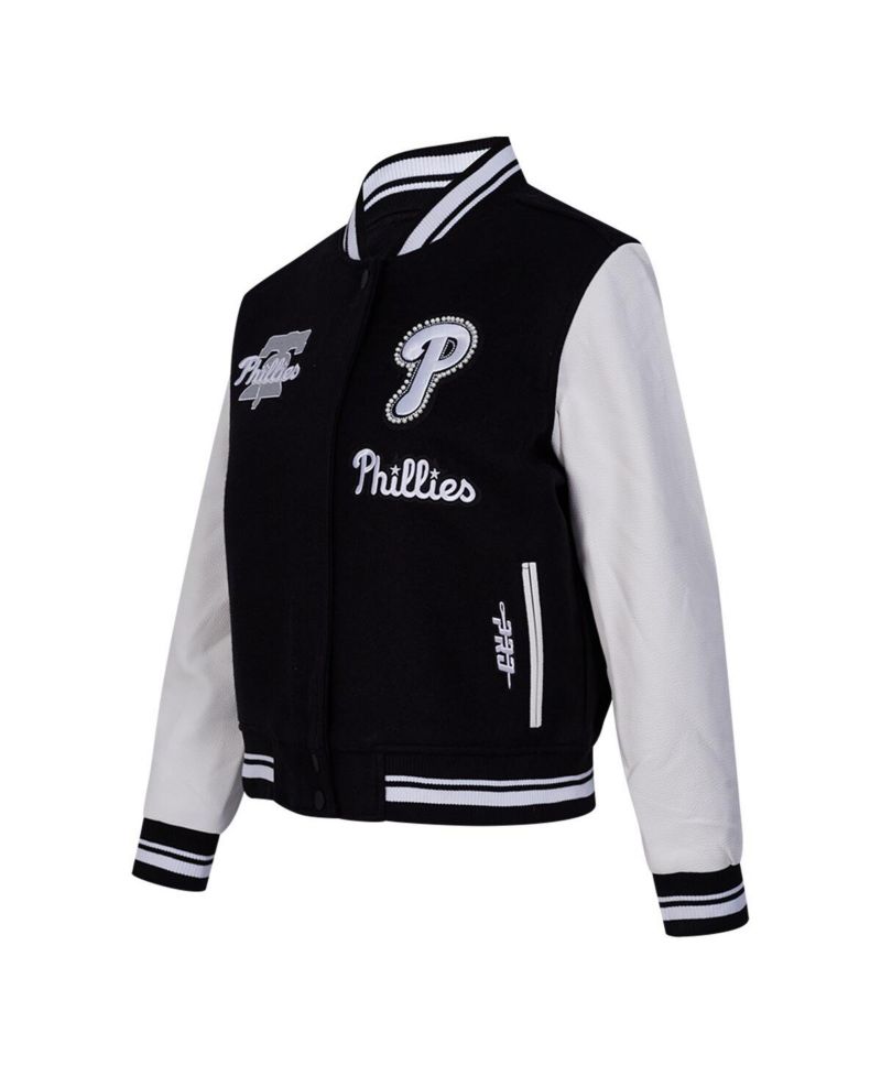 Women's Black Philadelphia Phillies Rib Wool Full-Zip Varsity Jacket