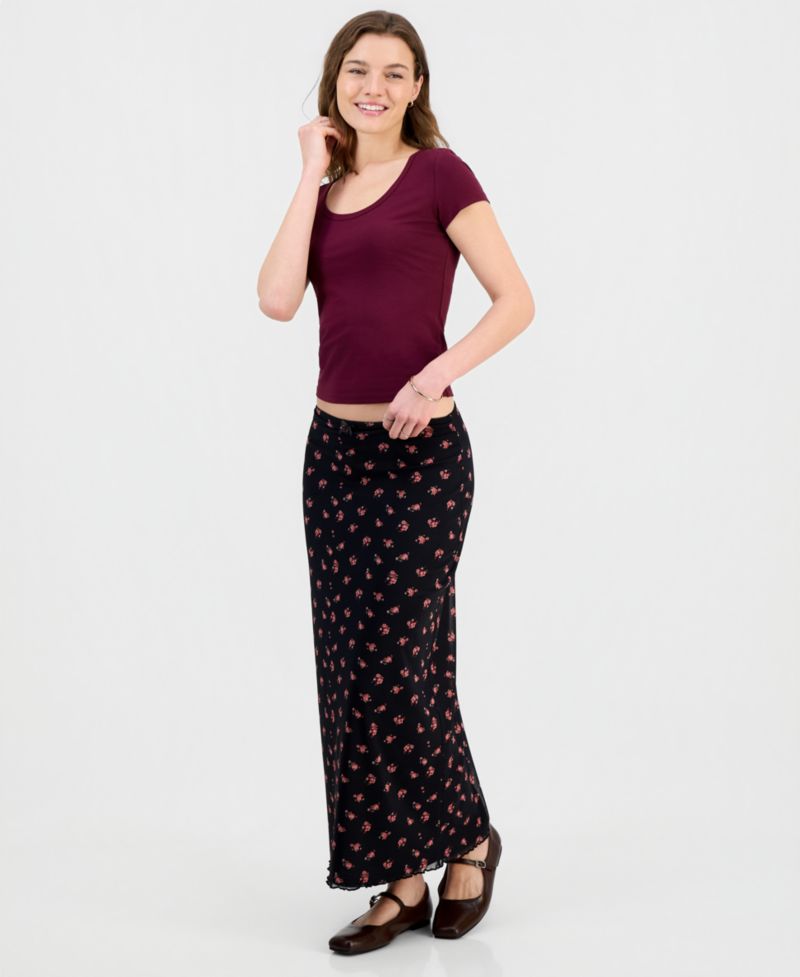 Juniors' Printed Mesh Midi Skirt