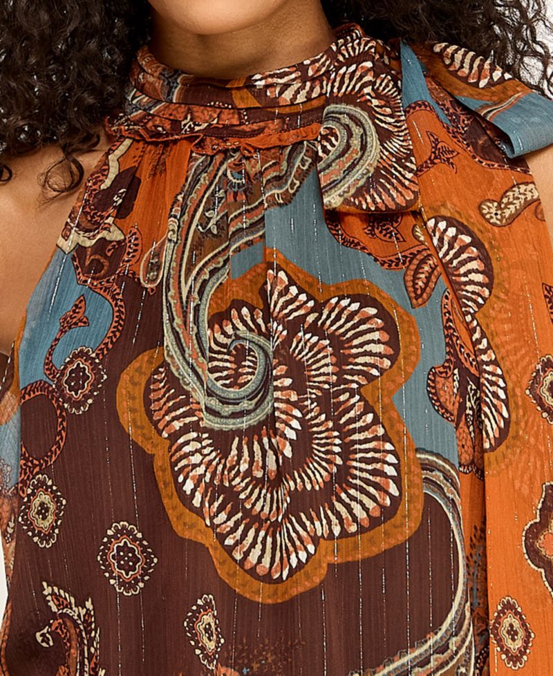 Juniors' Mock Neck Paisley Print Short Dress