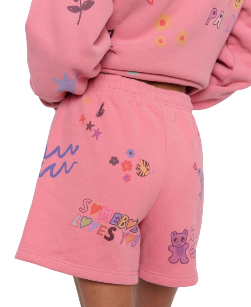 Juniors' Somebody Loves You Pull-On Graphic Print Mid-Rise Shorts, 3.75" Inseam