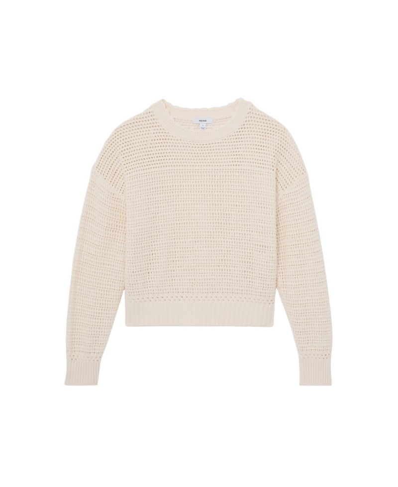 Women's Cotton Open-Stitch Crewneck Jumper