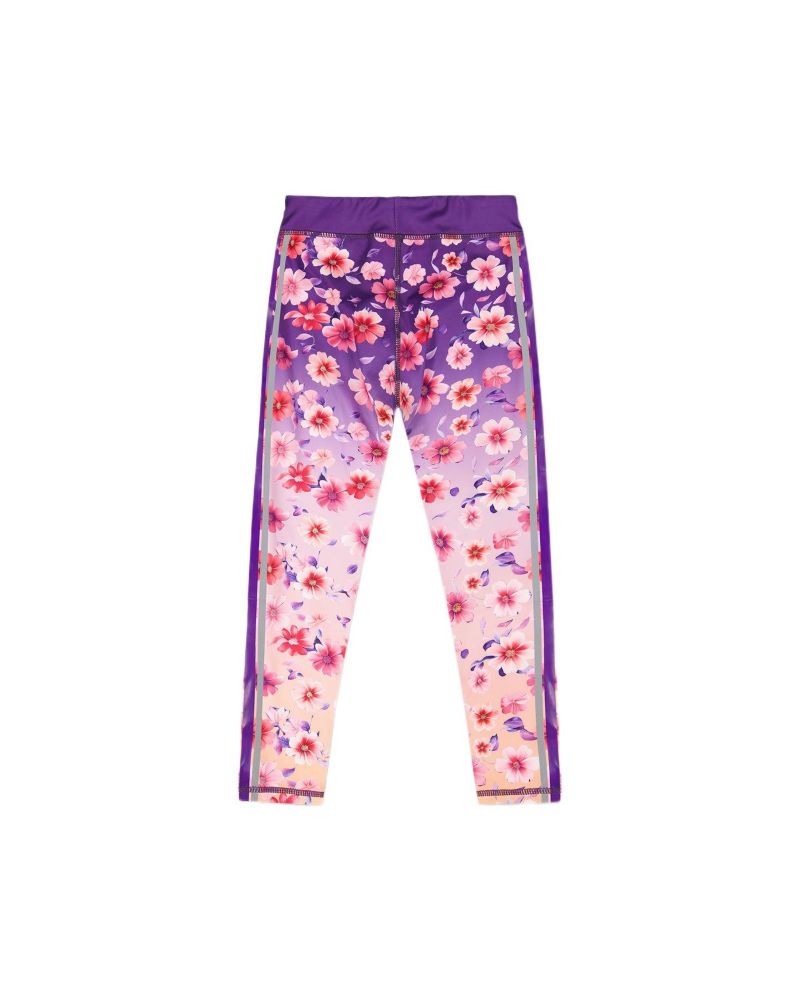 Big Girls Athletic Leggings in Polyester Mauve Floral Gradient