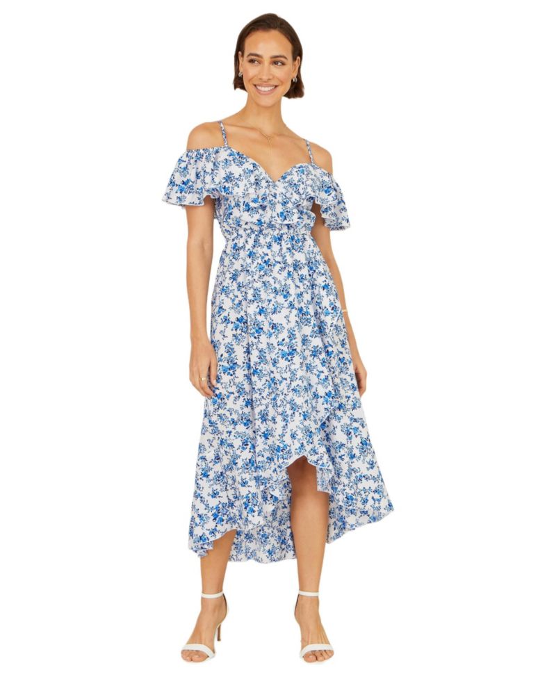 Women's Floral Print Bardot Midi Dress