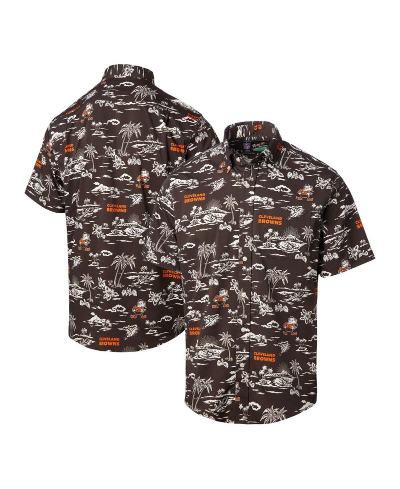Men's Brown Cleveland Browns Throwback Kekai Print Button-Up Shirt
