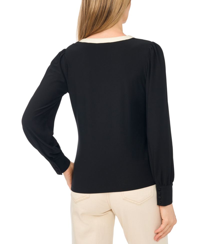 Women's Bow Front Long-Sleeve V-Neck Blouse
