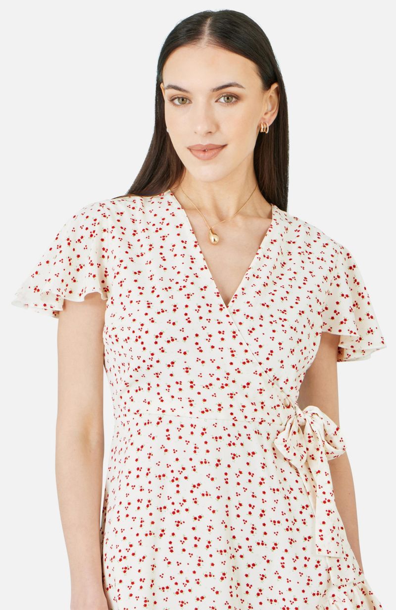 Women's Ditsy Print Frill Wrap Dress