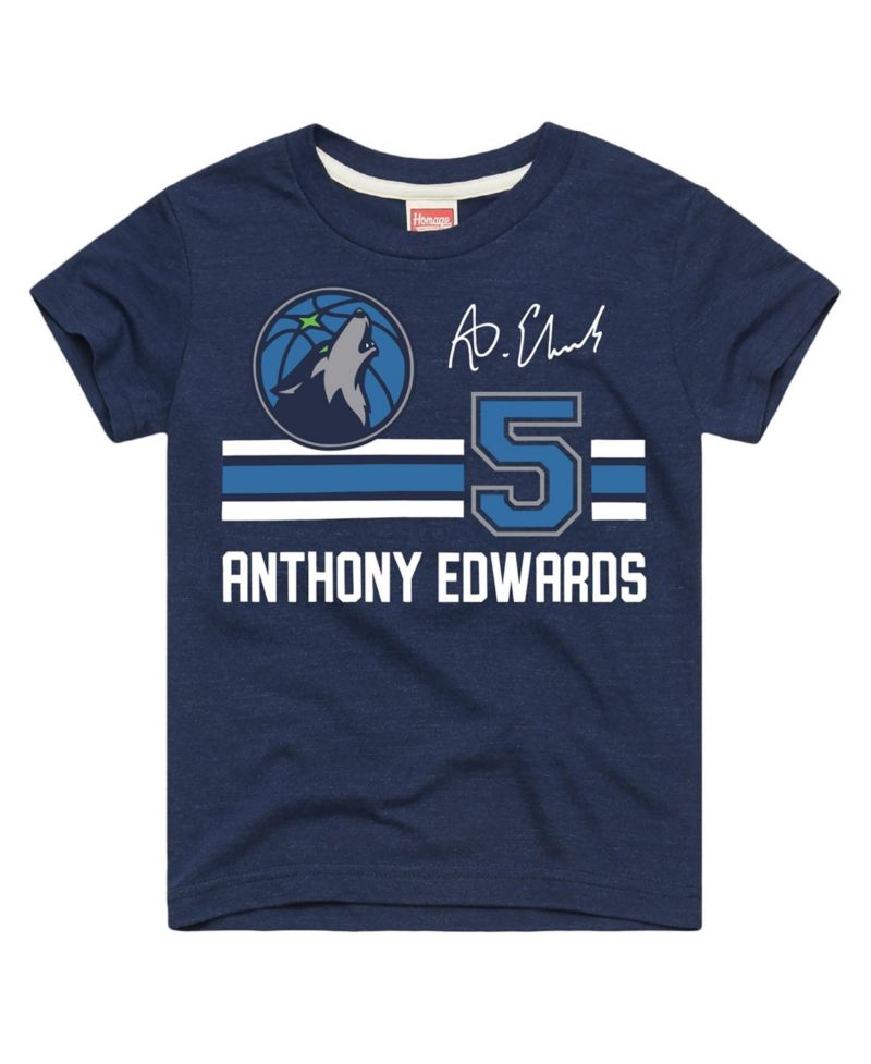 Big Boys and Girls Anthony Edwards Navy Minnesota Timberwolves Remix Signature Name & Number Tri-Blend T-Shirt