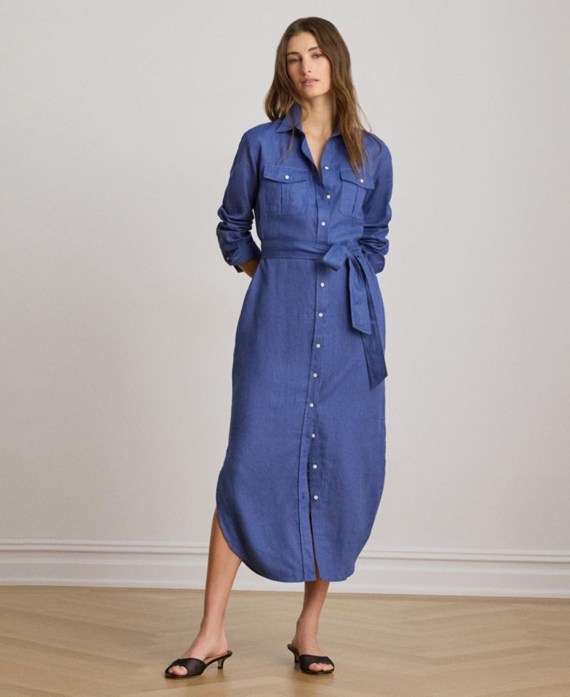 Women's Point Collar Midi Shirt-Dress