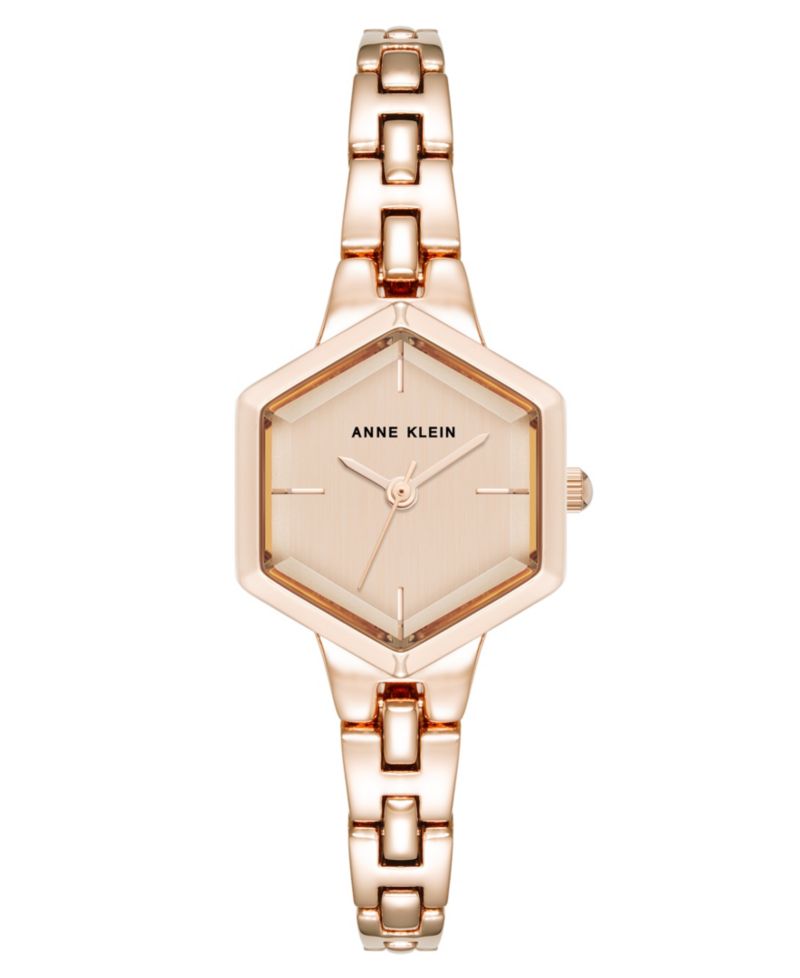 Women's Quartz Petite Hexagonal Rose Gold-Tone Alloy Metal Bracelet Watch, 21mm