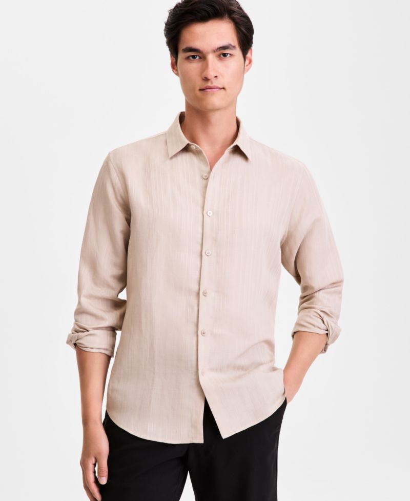Men's Long-Sleeve Linen-Blend Stripe Dobby Shirt, Macy's Exclusive