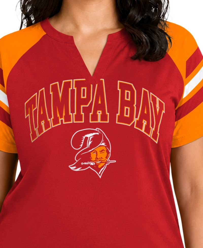 Plus Size Tampa Bay Buccaneers Throwback Game On Notch Neck Raglan T-Shirt