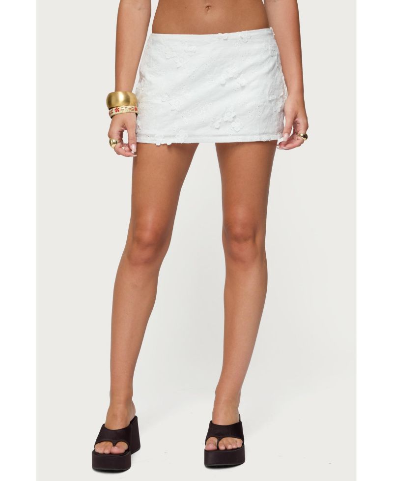 Women's Textured Floral Eyelet Mini Skort