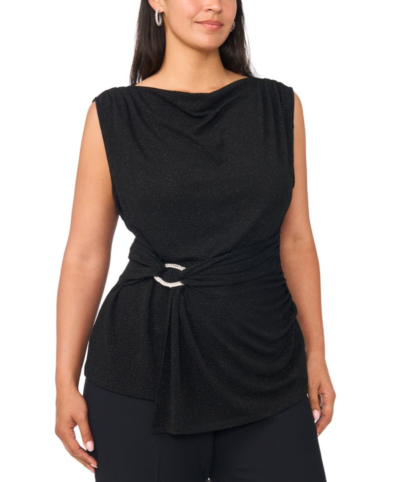 Plus Size Cowl Shirred Waist Top