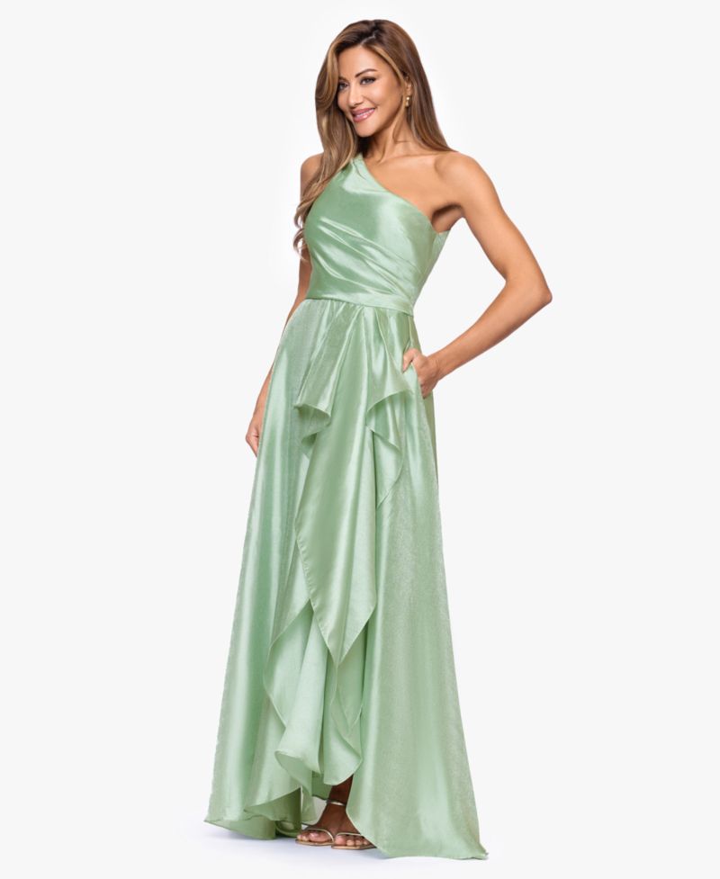 Petite Metallic Draped One-Shoulder Gown