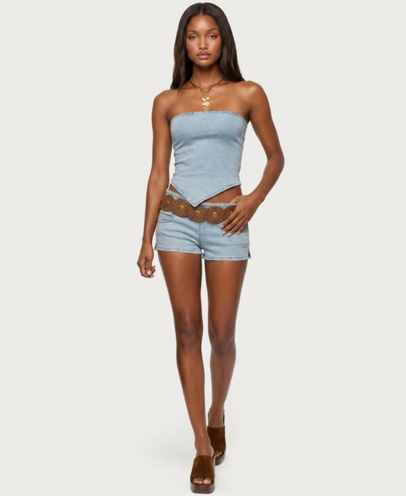 Women's Zaida Asymmetric Denim Strapless Top