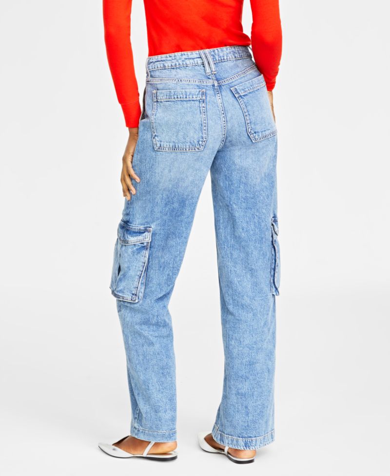 Women's Light Wash High Rise Utility Cargo Jeans