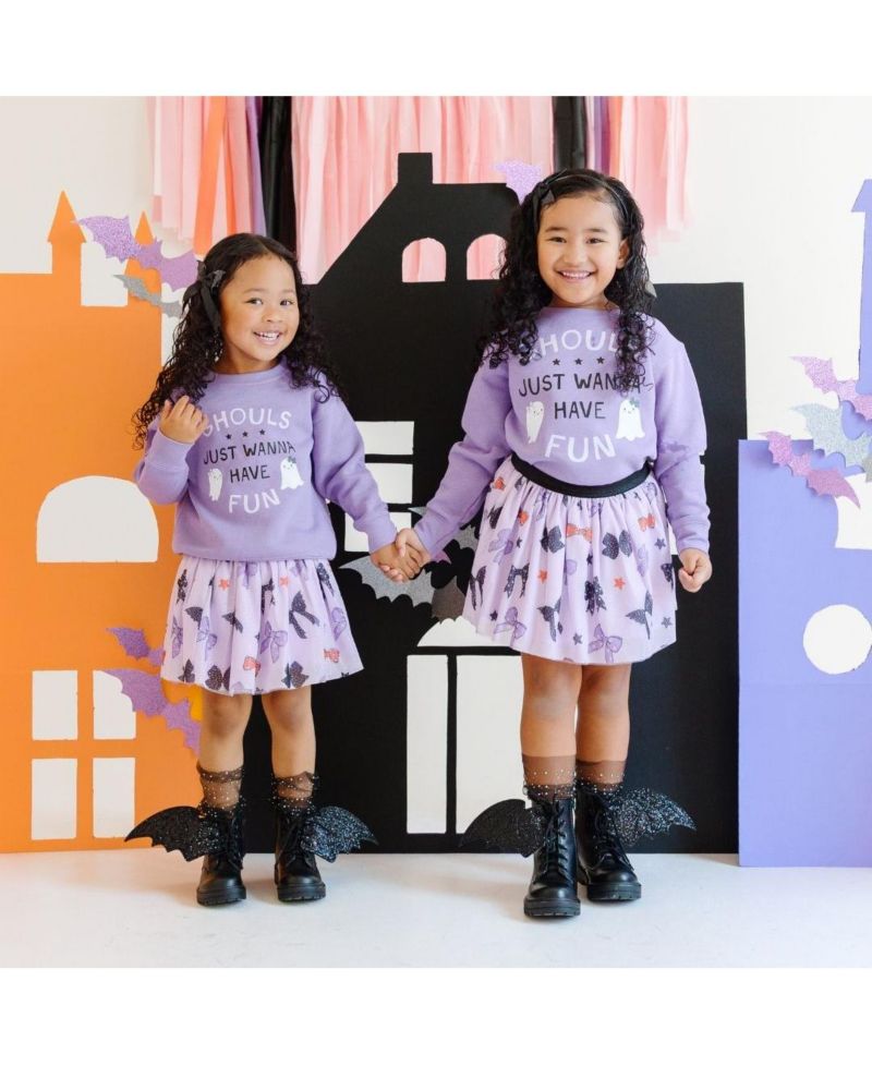 Little and Big Girls Spooky Bows Halloween Tutu Skirt