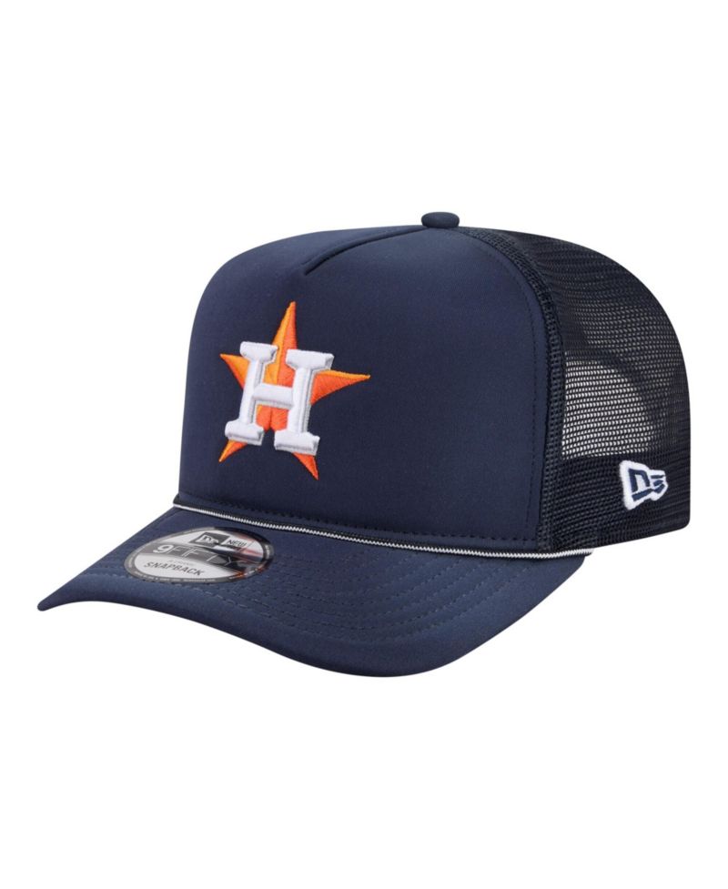 Men's Navy Houston Astros Worn A-Frame 9FIFTY Trucker Snapback Hat