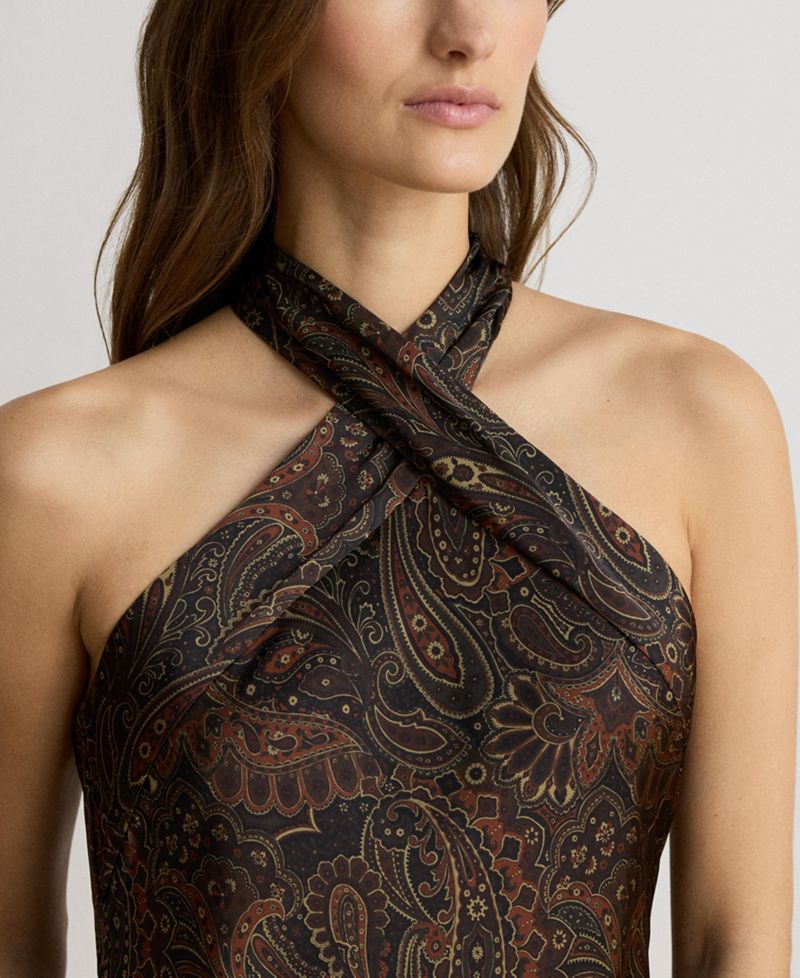 Women's Paisley Tie-Neck Halter Cocktail Dress