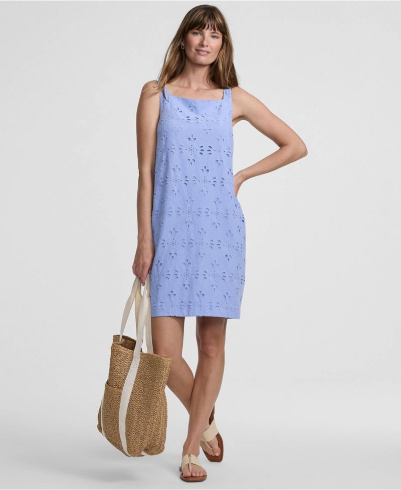 Women's Sleeveless Eyelet Shift Above the Knee Dress