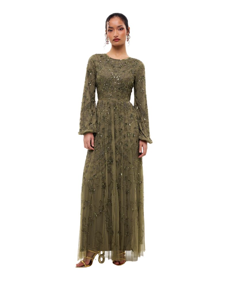 Women's Modest Ebellished Sequins A Line Maxi Dress