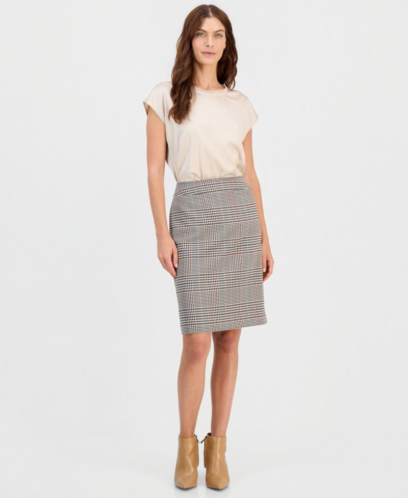 ASL Petite Plaid Pencil Knee-Length Skirt
