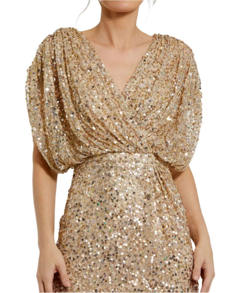 Women's Draped Sleeve V Neck Gown