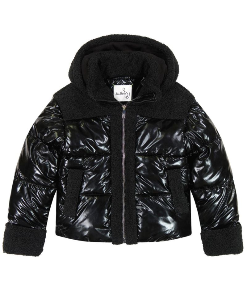 Girls' 6-16 Metallic With Sherpa Hybrid Hooded Jacket