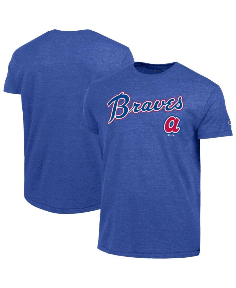 Men's Royal Atlanta Braves Cooperstown Wordmark Lockup Tri-Blend T-Shirt
