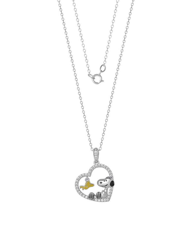Cubic Zirconia Peanuts Heart Pendant Necklace in Sterling Silver