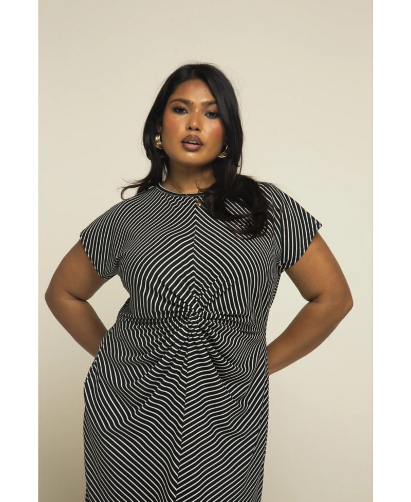 Women's Cinched Striped Print Midi Dress