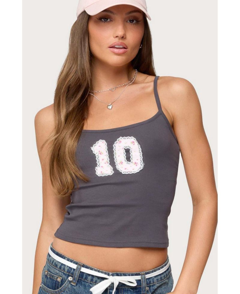 Womens 10 Floral Lacey Patch Tank Top