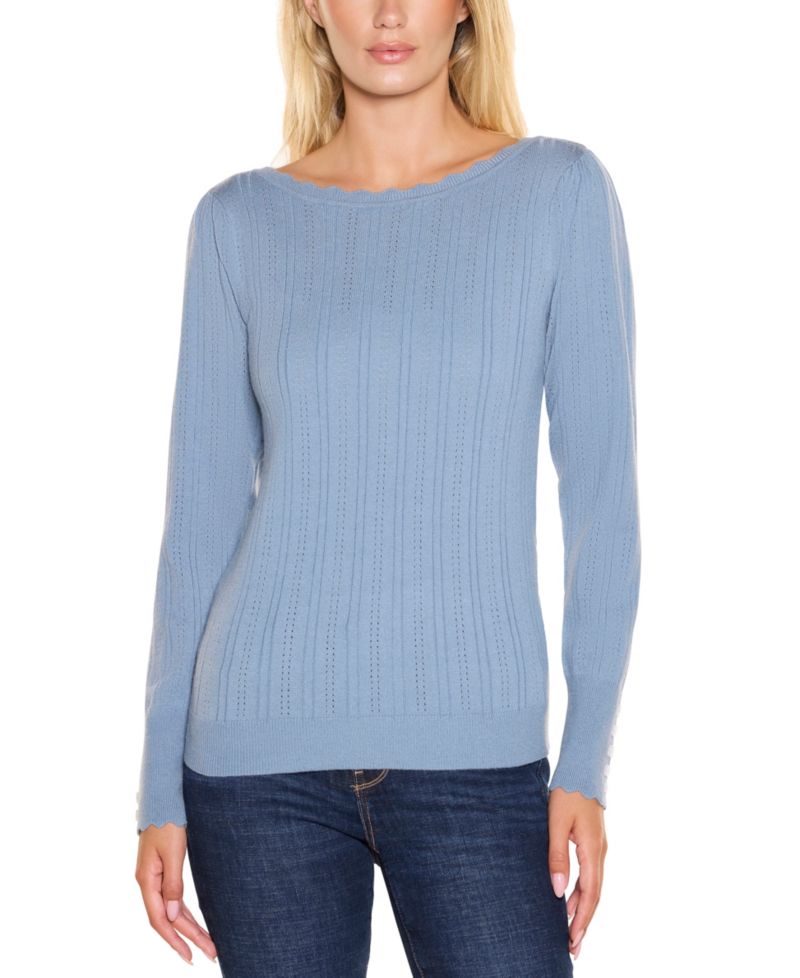 Women's Scalloped-Trim Boat Neck Sweater