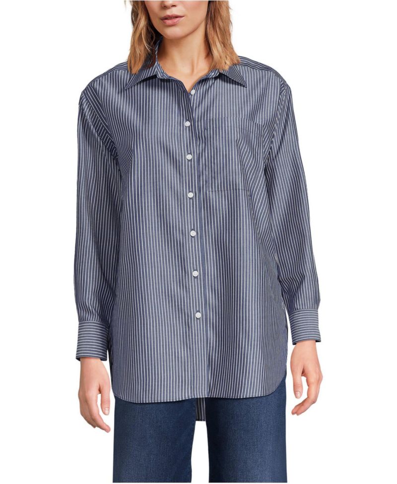 Women's Oversized No Iron Tunic with Statement Collar Shirt