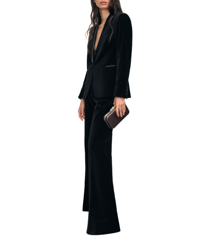 Petite Myrtle Velvet Satin-Peak-Lapel Blazer