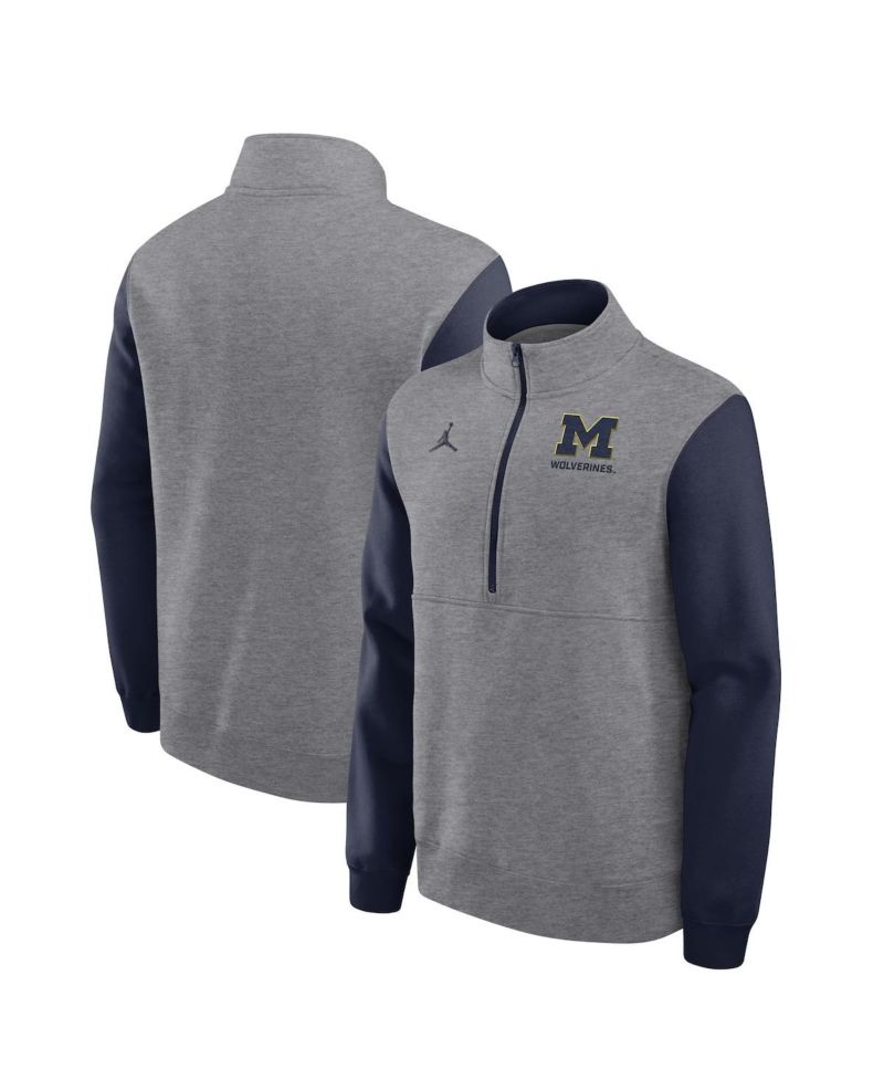Men's Heather Gray Michigan Wolverines Club Fleece Half-Zip Pullover Sweatshirt
