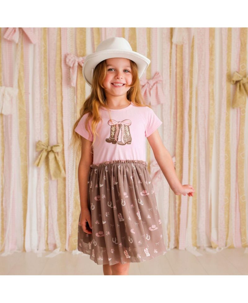 Girls' (6-8) Howdy Darling Western Short Sleeve Tutu Dress