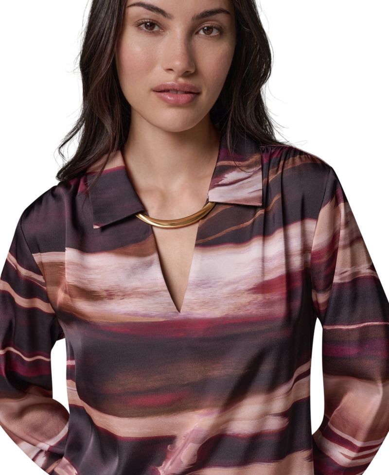 Women's Long-Sleeve V-Neck Satin Blouse