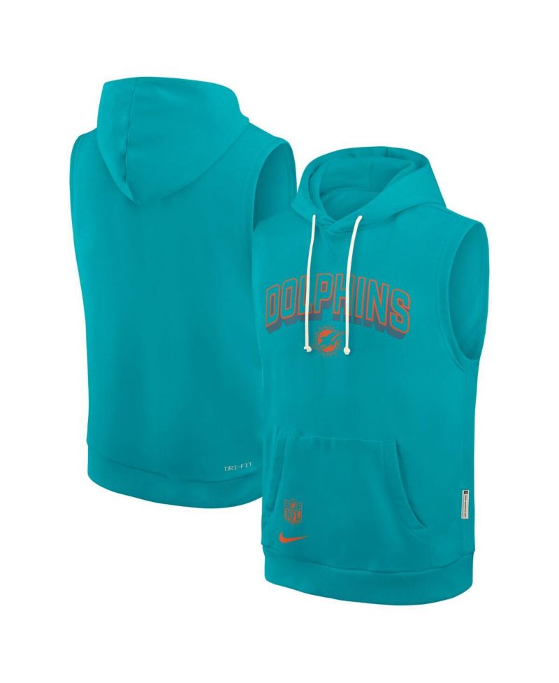 Men's Aqua Miami Dolphins Sideline Performance Sleeveless Pullover Hoodie