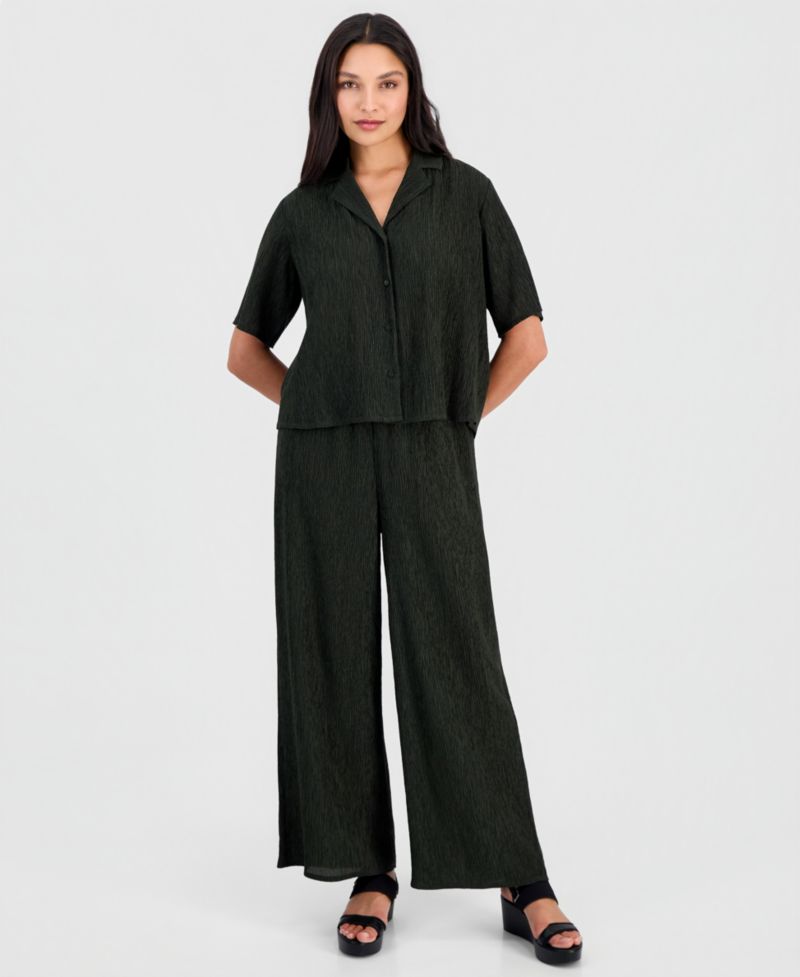 Women's Notch-Collar Elbow-Sleeve Shirt