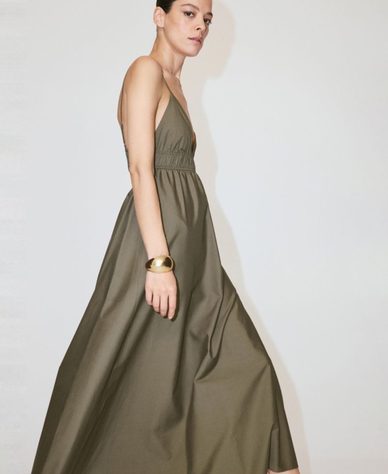 Women's V-Neck Shirred Lyocell Dress