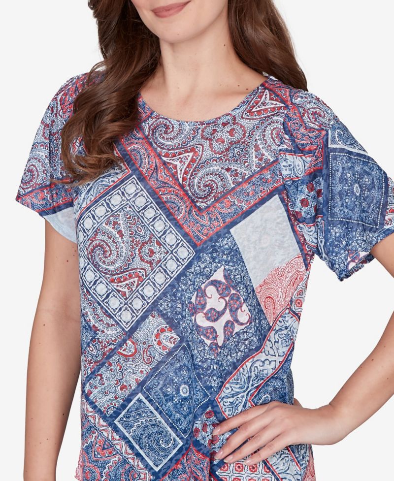 Petite Patchwork Shirred Scoop Neck T-Shirt