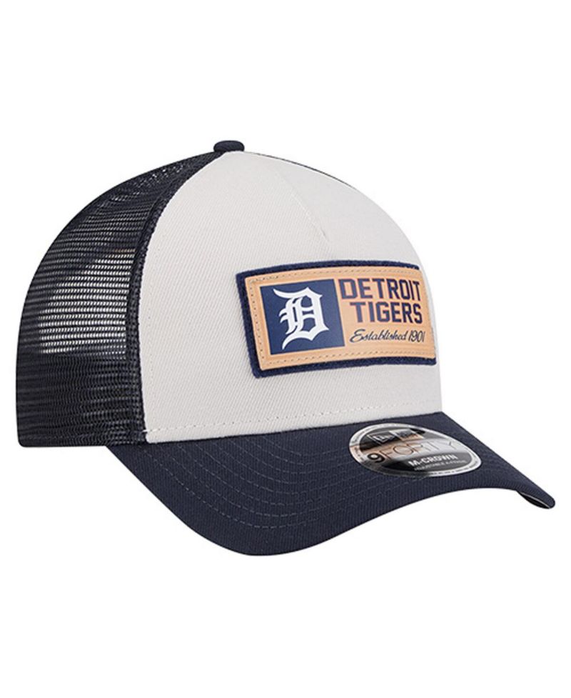 Men's Stone/Navy Detroit Tigers Text A-Frame Trucker 9FORTY Hat