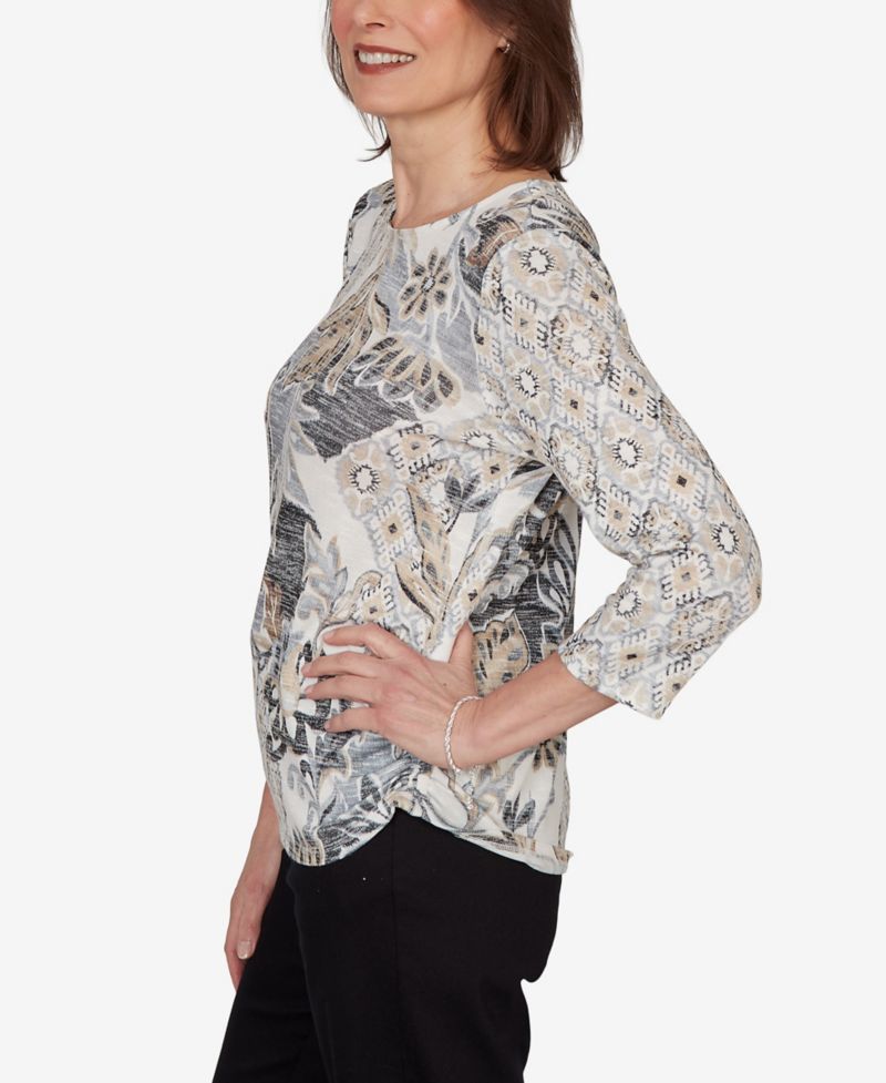 Women's Geo Leaf Patchwork Knit Top