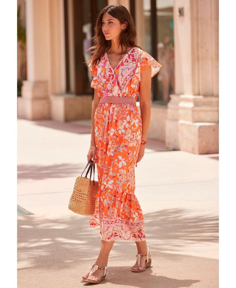 Women's Viscose Floral Print Surplice-Neck Maxi Dress