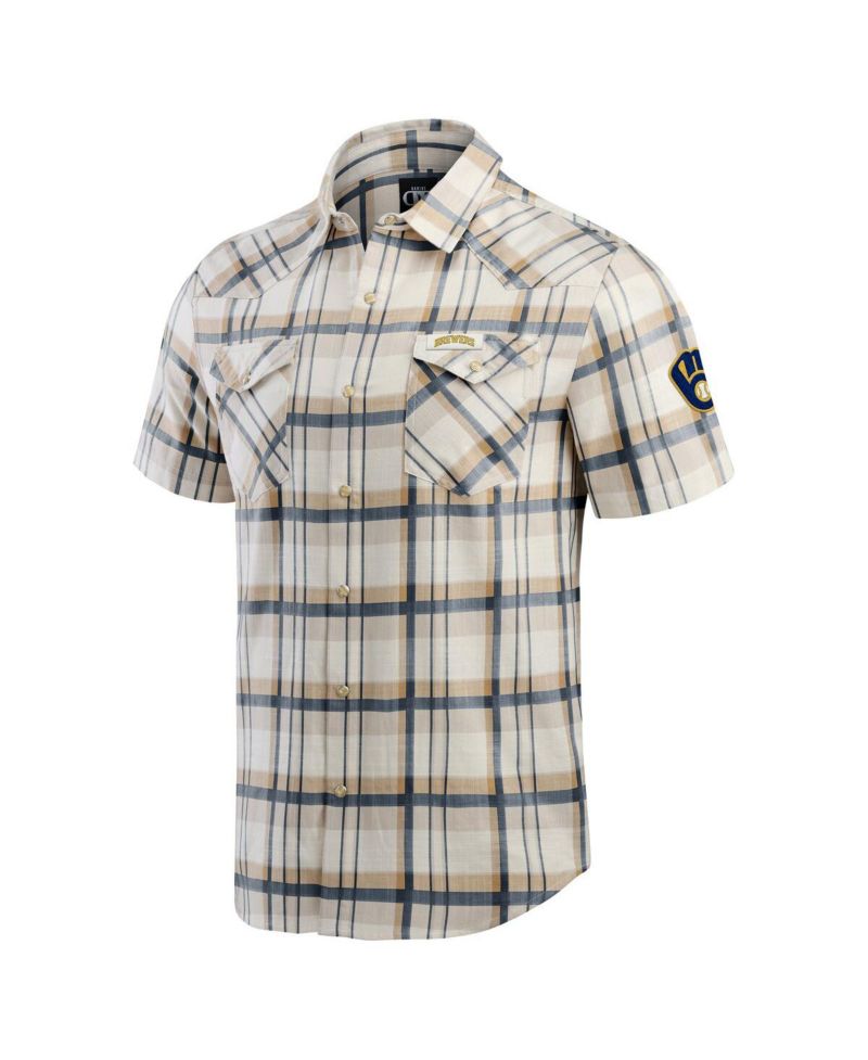 Men's Navy Milwaukee Brewers Plaid Full-Snap Shirt