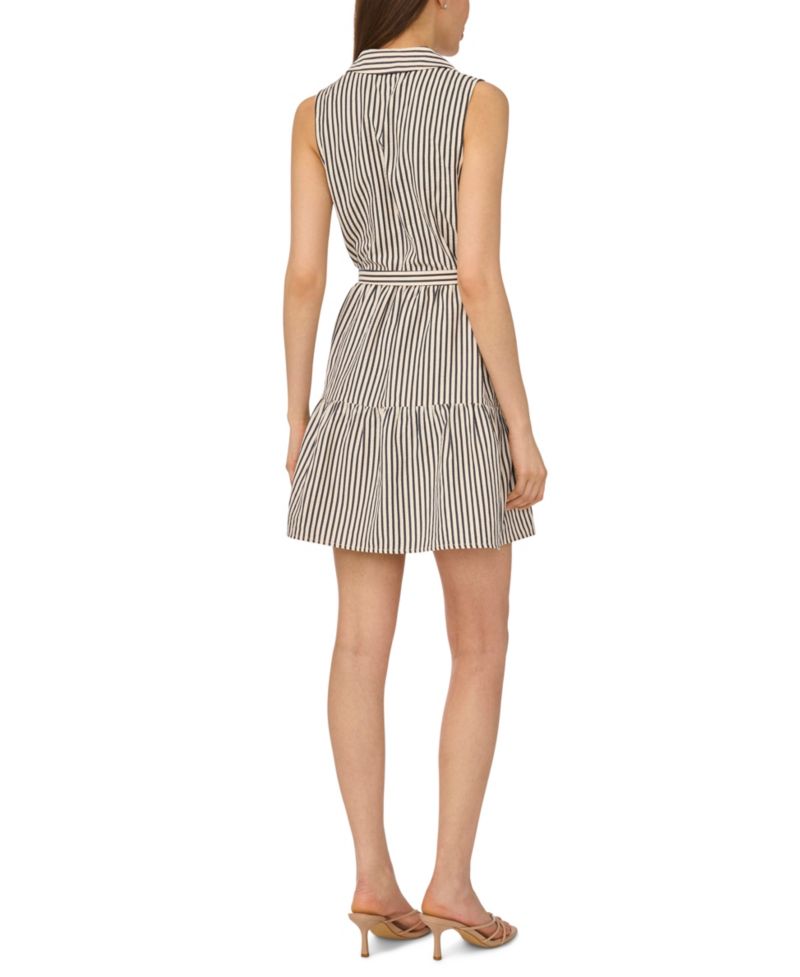 Women's Collared Button-Down Tiered Tie-Waist Mini Dress